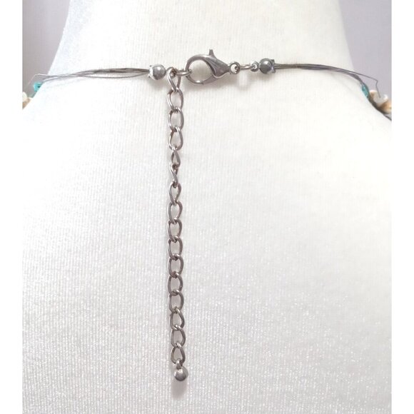 Nautical Ocean Starfish Bead Necklace Statement Bib Floating Wire Blue White - Picture 4 of 5